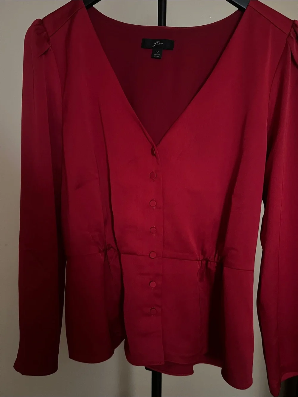 Deep Red Button-Front Blouse - Picture 1 of 5